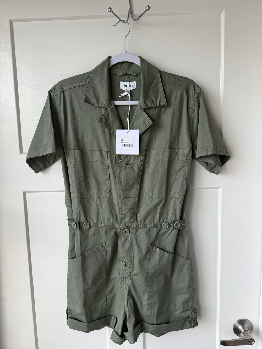 pistola Olive Short-Sleeve Utility Button-Front Romper